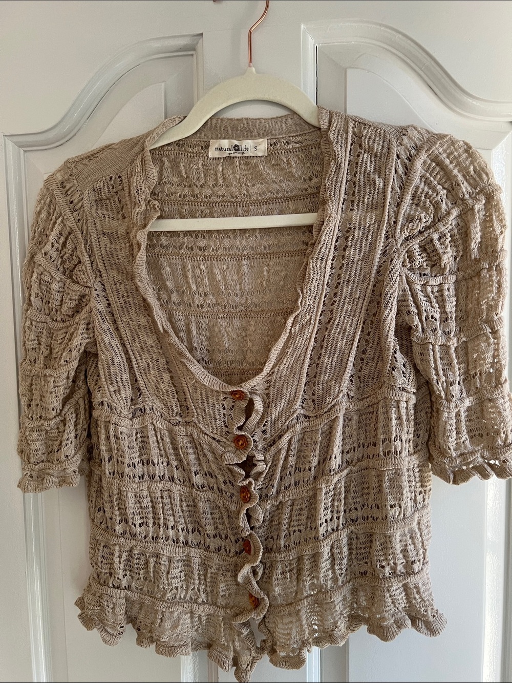 Natural Life Taupe Crochet Button-Front Women's Cardigan